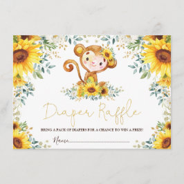 Tarjeta De Recepción Cute Sunflower Jungle Monkey Baby Diaper Raffle