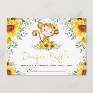 Tarjeta De Recepción Cute Sunflower Jungle Monkey Baby Diaper Raffle