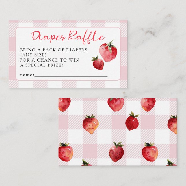 Tarjeta De Recepción Cute Sweet Strawberry Baby Shower Diaper Raffle  (Anverso / Reverso)