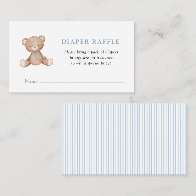 Tarjeta De Recepción Cute Teddy Bear Baby Boy ducha Diaper Raffle (Anverso / Reverso)
