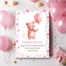 Cute Teddy Bear Balón Rosa Diaper Raffle Ticket