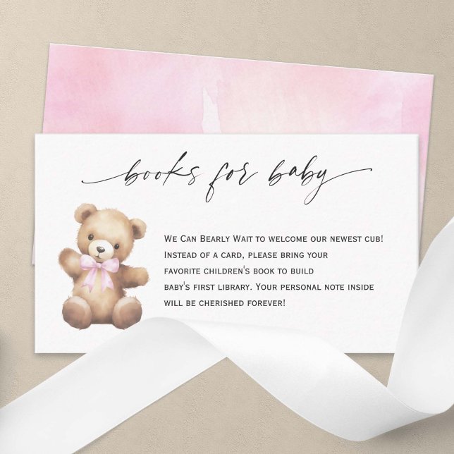 Tarjeta De Recepción Cute Teddy Bear Cinta Rosa Libros Para Niña (Pink We Can Bearly Wait, Teddy Bear baby  Girl Shower Books for Baby.)