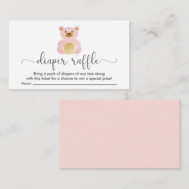 Tarjeta De Recepción Cute Teddy Bear Diaper Raffle Baby Girl Ducha (Anverso / Reverso)