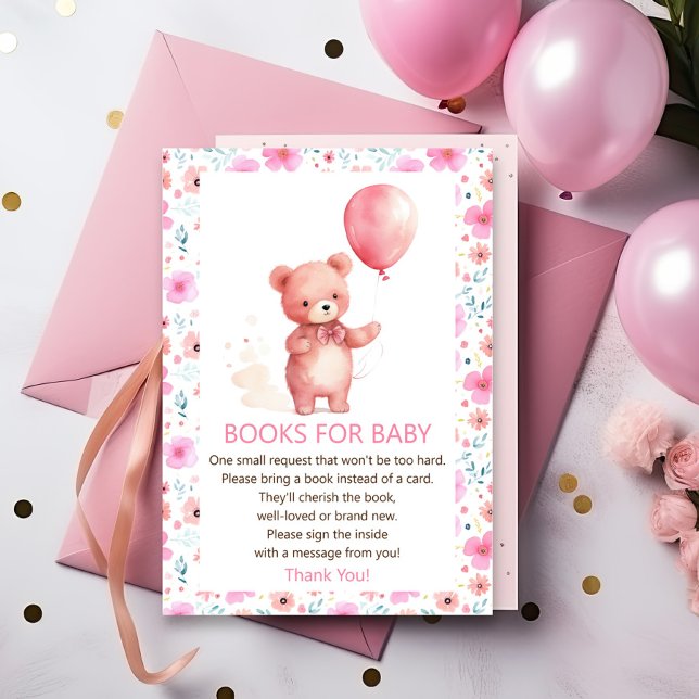 Tarjeta De Recepción Cute Teddy Bear globos rosa para bebé (Subido por el creador)