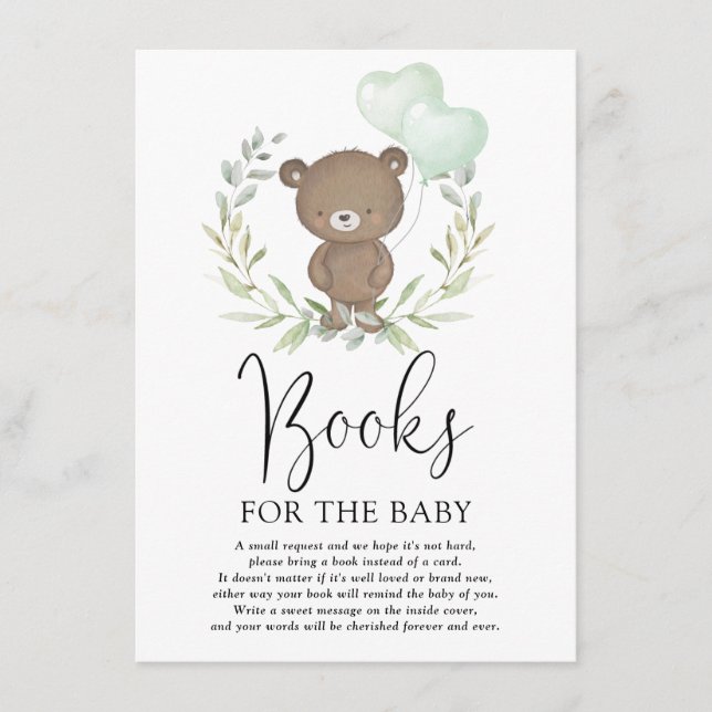 Tarjeta De Recepción Cute Teddy Bear Greenereneration Libros Neutrales  (Anverso)
