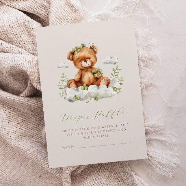 Tarjeta De Recepción Cute Teddy Bear Greenery Diaper Raffle (Subido por el creador)