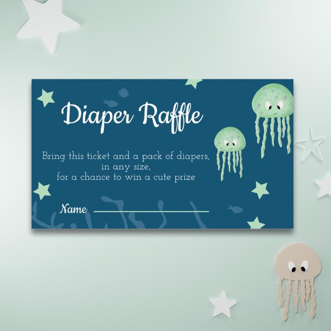 Tarjeta De Recepción Cute Under Sea Jellyfish Diaper Raffle (Subido por el creador)