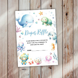 Tarjeta De Recepción Cute Under the sea Baby Shower Diaper Raffle