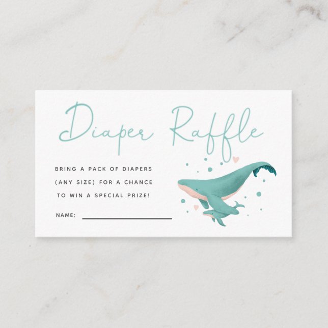 Tarjeta De Recepción Cute Whale Baby Shower Diaper Raffle (Anverso)