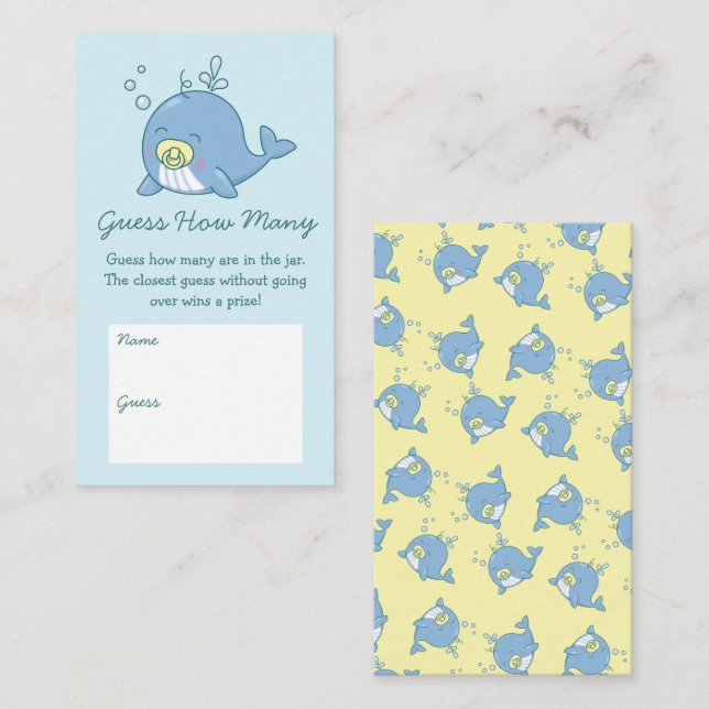 Tarjeta De Recepción Cute Whale Baby Shower Kawaii Adivina Cuántos (Anverso / Reverso)