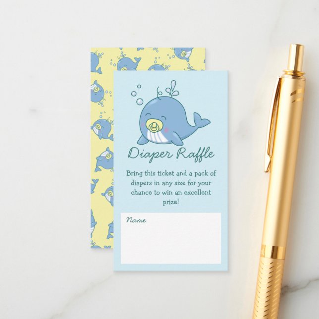 Tarjeta De Recepción Cute Whale Baby Shower Kawaii Diaper Raffle (Anverso/Reverso In Situ)