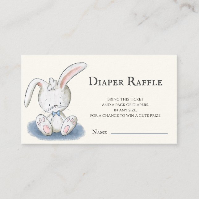 Tarjeta De Recepción Cute White Bunny Baby Shower Diaper Raffle (Anverso)