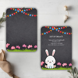 Tarjeta De Recepción Cute White Chalkboard Bunny Baby Shower