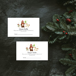 Tarjeta De Recepción Cute Winter Bear Snowman Diaper Raffle Baby Shower