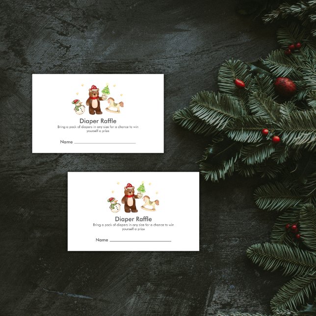 Tarjeta De Recepción Cute Winter Bear Snowman Diaper Raffle Baby Shower (Cute Winter Bear Snowman Diaper Raffle Baby Shower Enclosure Card)