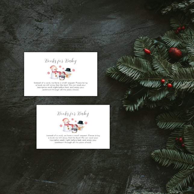 Tarjeta De Recepción Cute Winter Penguin Snowman Books For Baby Shower  (Cute Winter Penguin Snowman Books For Baby Shower Enclosure Card)