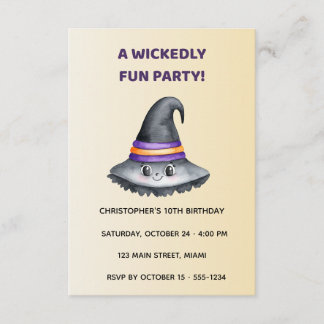 Tarjeta De Recepción Cute Witch Hat Halloween Birthday Reception Card
