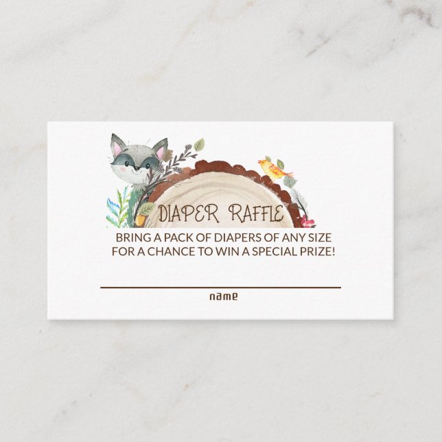 Tarjeta De Recepción Cute Woodland Animales Greenery Diaper Raffle (Anverso)