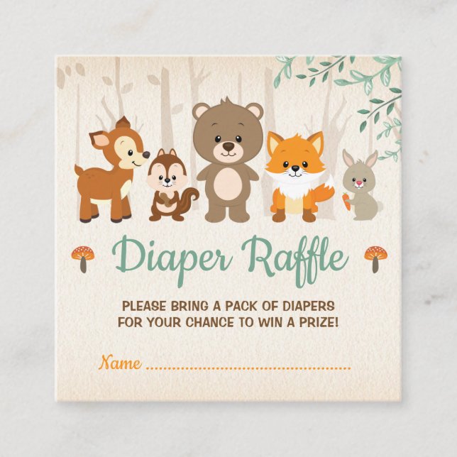 Tarjeta De Recepción Cute Woodland Animales Neutral Baby Diaper Raffle (Anverso)