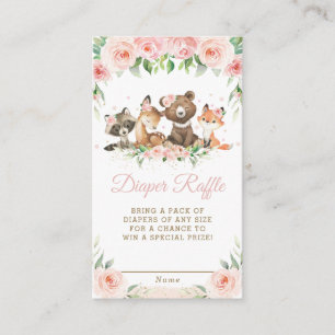 Tarjeta De Recepción Cute Woodland Animales Pink Floral Diaper Raffle