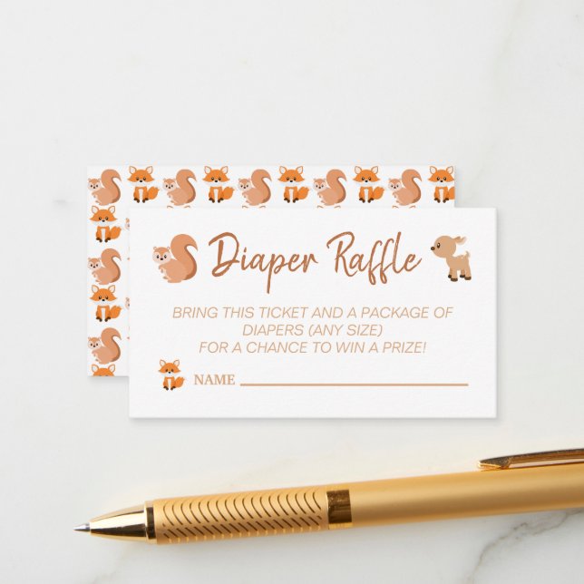 Tarjeta De Recepción Cute Woodland Animals Diaper Raffle Baby Shower (Anverso/Reverso In Situ)