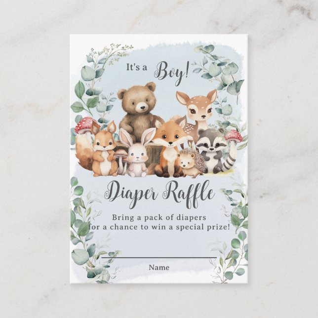 Tarjeta De Recepción Cute Woodland Animals Greenery Boy Baby Shower (Anverso)