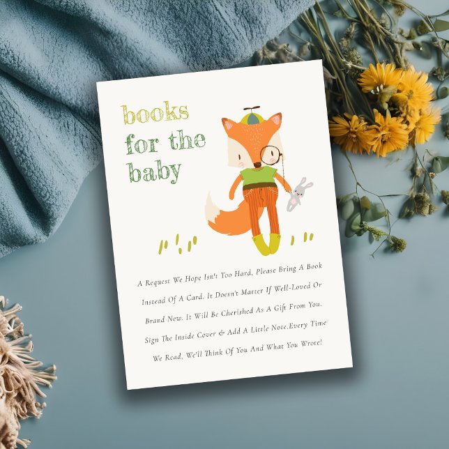 Tarjeta De Recepción Cute Woodland Fun Fox Books Para Baby Shower (Subido por el creador)