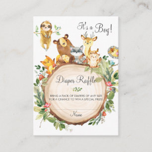 Tarjeta De Recepción Cute Woodland Greenery Baby Shower Diaper Raffle