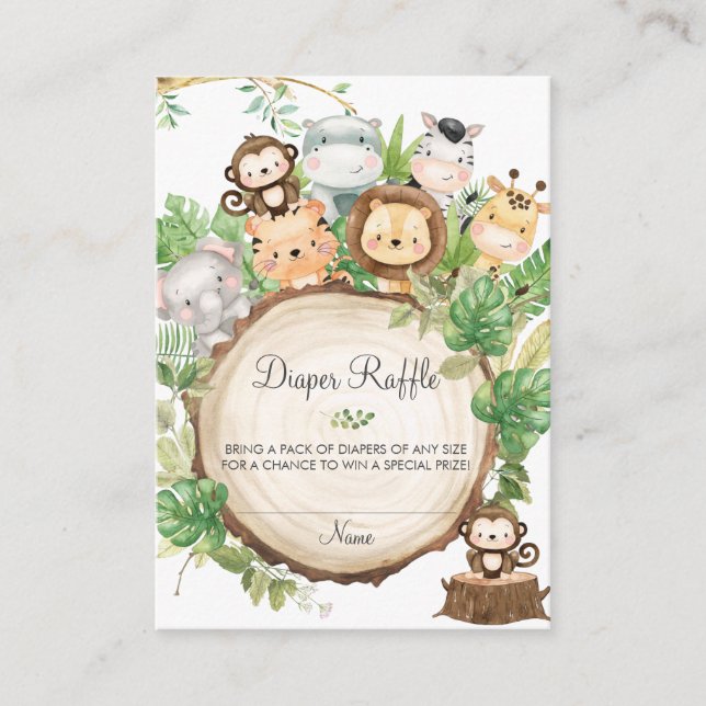 Tarjeta De Recepción Cute Woodland Greenery Baby Shower Diaper Raffle (Anverso)