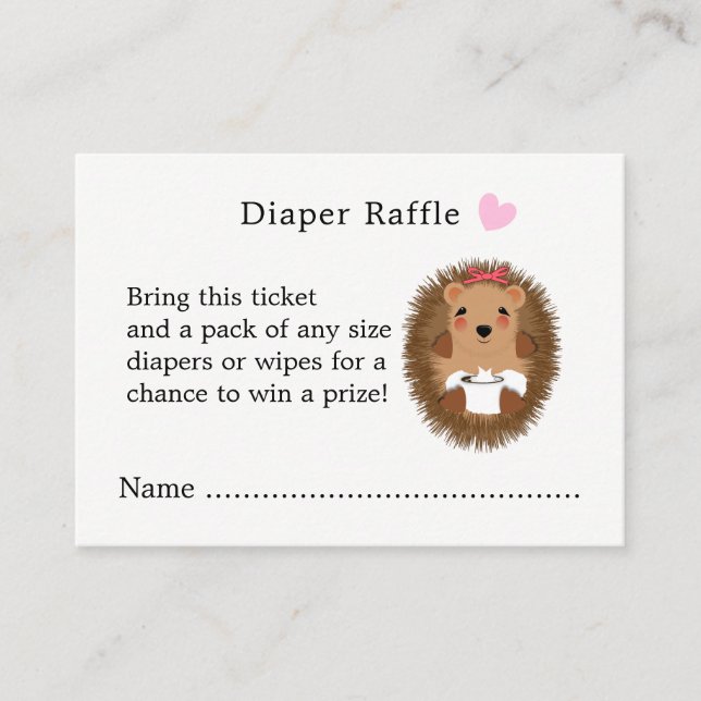 Tarjeta De Recepción Cute Woodland Hedgehog Baby Shower Diaper Raffle (Anverso)