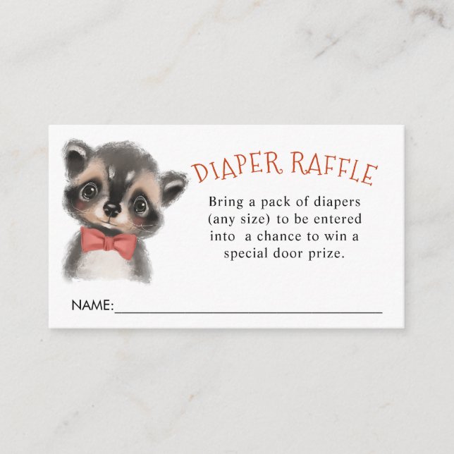 Tarjeta De Recepción Cute Woodland Raccoon Diaper Raffle (Anverso)