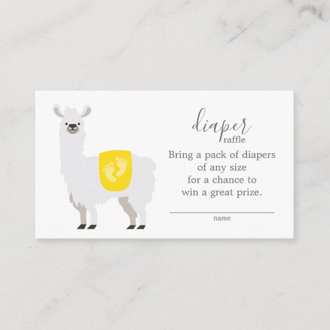 Tarjeta De Recepción Cute Yellow Llama Diaper Raffle Ticket Baby Shower (Anverso)