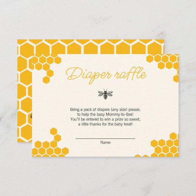 Tarjeta De Recepción Cute Yellow Mommy to Bee Baby Shower Diaper Raffle (Anverso / Reverso)