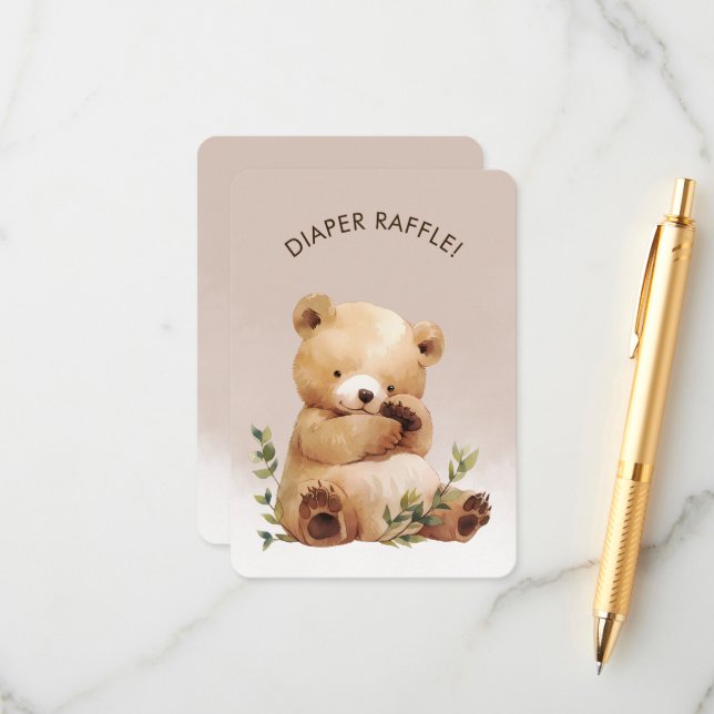 Tarjeta De Recepción Cutie Baby Bear Baby Shower Diaper Raffle (Anverso/Reverso In Situ)