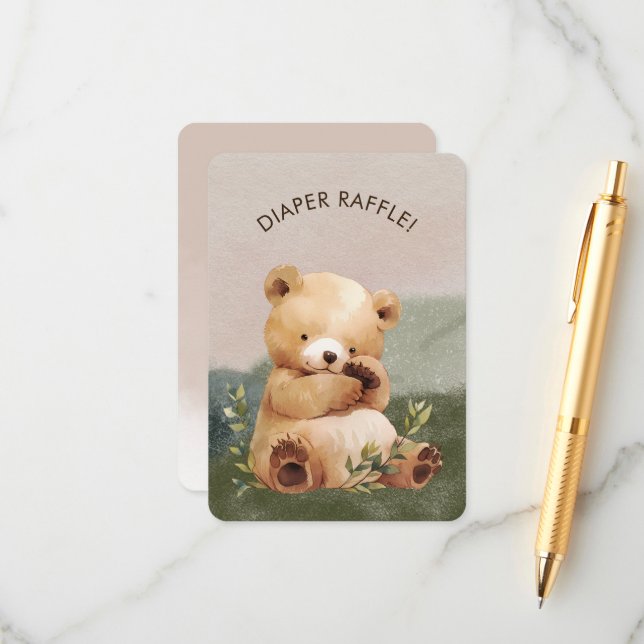 Tarjeta De Recepción Cutie Baby Bear Baby Shower Diaper Raffle (Anverso/Reverso In Situ)