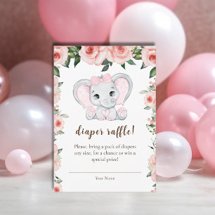 Tarjeta De Recepción Cutie Elephant Rubor Pink Floral Diaper Raffle