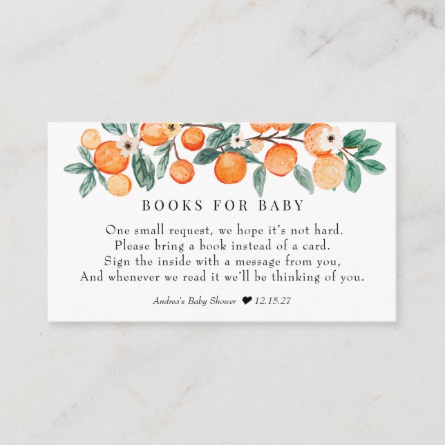 Tarjeta De Recepción Cutie | NARANJA BABY SHOWER | Libros para bebés (Anverso)