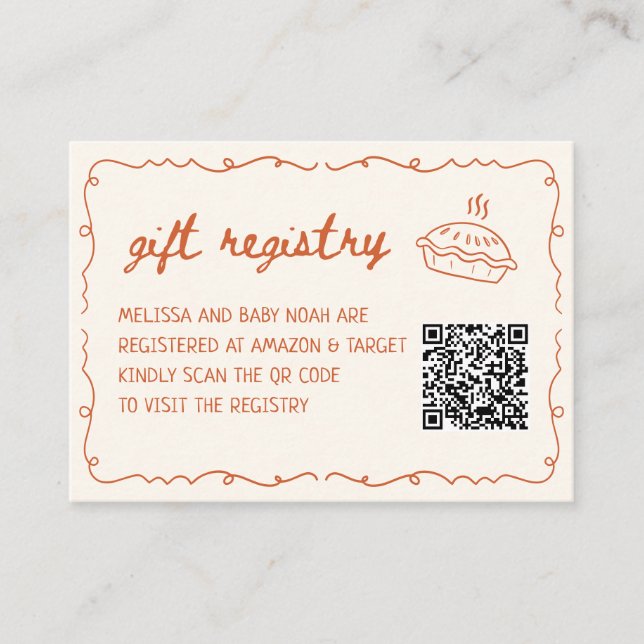 Tarjeta De Recepción Cutie Pie Baby Shower Gift Registry QR Code (Anverso)