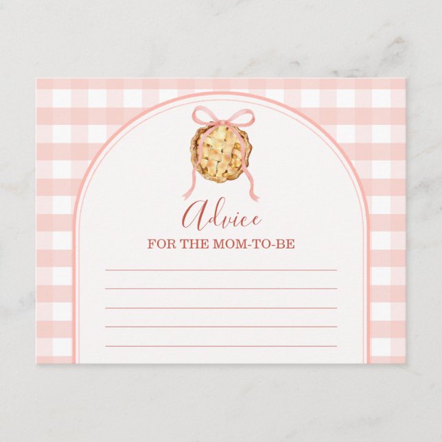 Tarjeta De Recepción Cutie Pie Pastel Pink Gingham Advice For Mommy (Anverso)