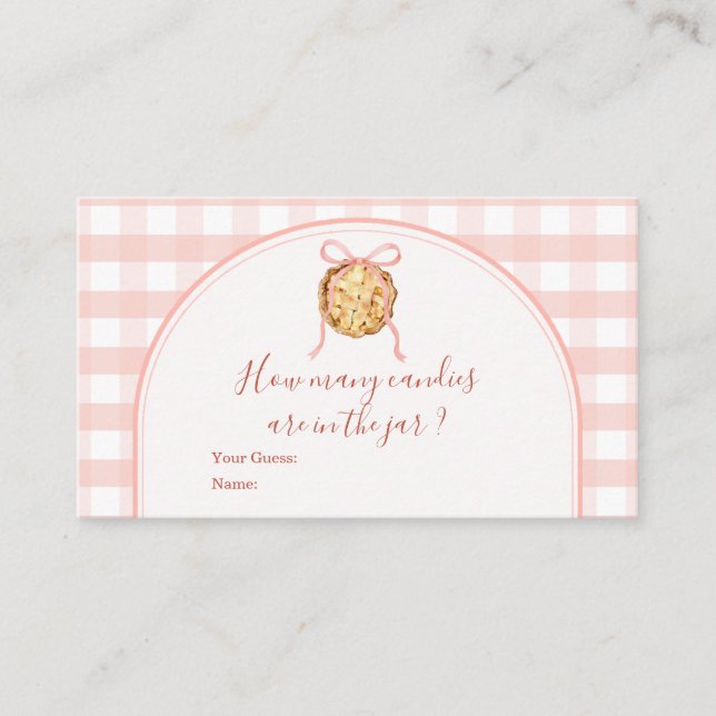 Tarjeta De Recepción Cutie Pie Pastel Pink Gingham How Many Candies (Anverso)