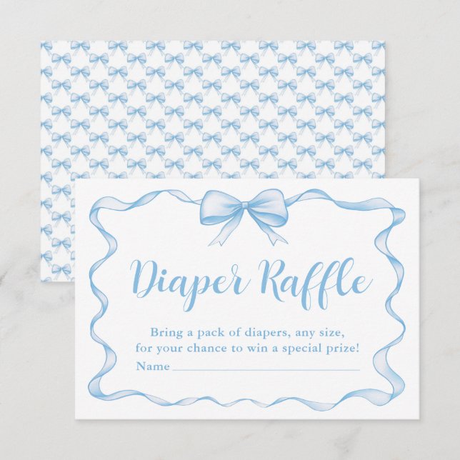 Tarjeta De Recepción Cuto azul Bow Cinta Baby Shower Diaper Raffle (Anverso / Reverso)
