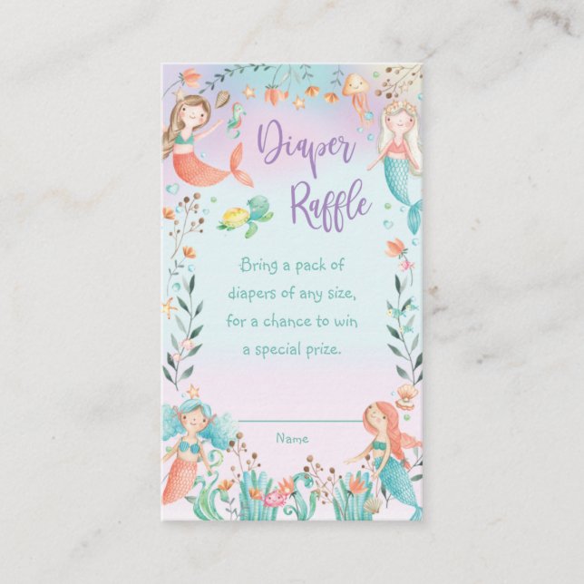 Tarjeta De Recepción Cuto de la sirena Baby Shower Diaper Raffle Ticket (Anverso)
