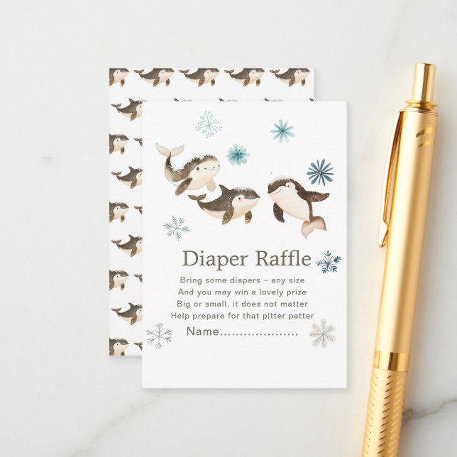 Tarjeta De Recepción Cuto invierno Artico ballena Baby Shower Diaper Ra (Anverso/Reverso In Situ)