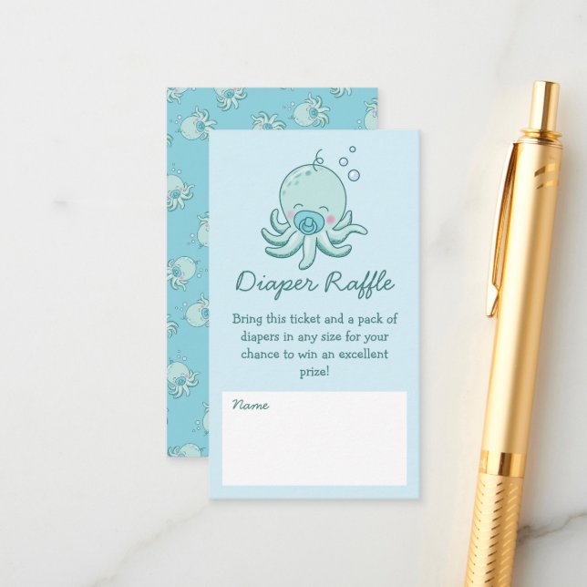Tarjeta De Recepción Cuto pulpo Baby Shower Kawaii Blue Boy (Anverso/Reverso In Situ)