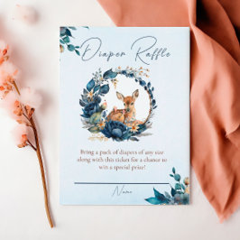 Tarjeta De Recepción Cuto Woodland Deer Blue Floral Diaper Raffle