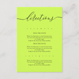 Tarjeta De Recepción Cyber Lime Jet Black Simple Wedding Directions