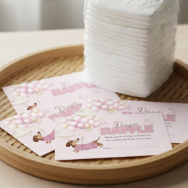 Tarjeta De Recepción Dachshund and Balloons Pink Diaper Raffle