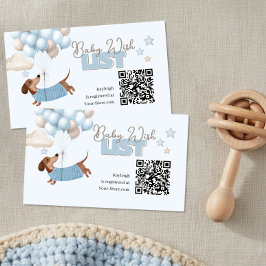 Tarjeta De Recepción Dachshund QR Code Baby Registry Website Blue