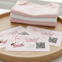 Tarjeta De Recepción Dachshund QR Code Baby Registry Website Pink