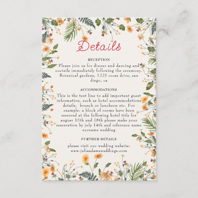 Tarjeta De Recepción Daffodils Botánicos Daisy Peony Flowers Boda (Anverso)